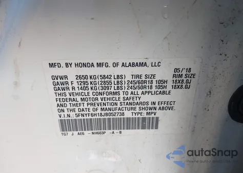 2018 Honda Pilot Lx from USA, damaged, VIN 5FNYF6H18JB052738